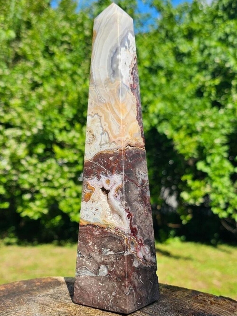 🌟MASSIVE 9.5" Mexican Crazy Lace Agate Obelisk Tower (3lbs!)🌟 New! OFFERS OK✨️